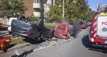 Accident grav în Cluj-Napoca – Un autoturism s-a ciocnit de un alt autovehicul, răsturnându-se peste două maşini parcate