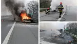 Incendiu pe Autostrada A1. O maşină în care se aflau trei persoane s-a făcut scrum