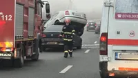 Accident grav la ieșirea din Galați: Patru mașini au fost implicate, iar una a rămas suspendată
