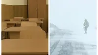 Școli închise din cauza codului portocaliu de ninsori și viscol. Elevii stau acasă miercuri, 18 februarie