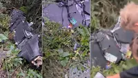 Dronă prăbușită în Suceava și școli închise. Localnicii s-au înghesuit să fotografieze aparatul de război: „E foarte mare. Încă are becuri aprinse, ceasul încă merge” VIDEO