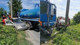 Accident grav în Prahova! Două persoane au murit pe loc după ce mașina în care se aflau a fost strivită de o cisternă / FOTO