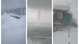 Furtună apocaliptică, stratul de zăpadă a ajuns la 2 m în câteva ore. O trombă uriaşă de zăpadă s-a format în Marea Neagră
