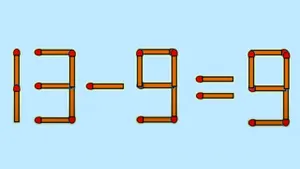 Test IQ. Mută un singur băț de chibrit pentru a corecta ecuația 13 – 9 = 9