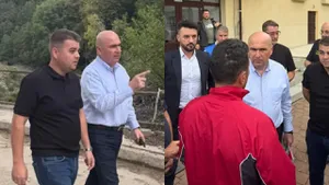 Ilie Bolojan a vizitat sinistrații din Broșteni pentru 30 de secunde, apoi a plecat. Revolta românilor dezamăgiți de premier VIDEO