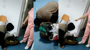 Imagini halucinante la un spital din Corabia. Un bătrân se roagă în genunchi să fie consultat după trei ore de stat în frig