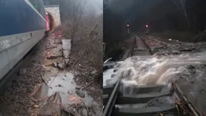 Tren de călători, deraiat pe Valea Oltului din cauza scurgerilor de pe versanţi