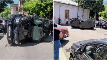 Bolid de lux, răsturnat pe o stradă din București. ”I-o fi fost somn șoferului și a adormit mașina”
