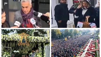 Cristela şi Călin Georgescu s-au rugat la moaştele Cuvioasei Parascheva. Baie de mulţimela Iaşi: „Georgescu preşedinte!!