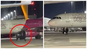 Pe unde am fost, ne-am făcut de râs. Doi români, filmați în timp ce aleargă pe pistă să prindă avionul, după ce au spart geamul unei ieșiri de urgență