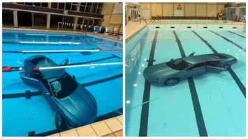 O șoferiță din Franța a ajuns cu mașina într-un bazin de înot după ce a încurcat pedalele. În autoturism se afla și fetița de cinci ani a femeii