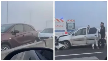 Carambol în Constanța. Nouă maşini, în care se aflau 13 persoane, implicate într-un accident rutier pe DN 3, în apropiere de ieşirea pe A4