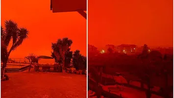 VIDEO Imagini apocaliptice, cerul s-a făcut roșu ca sângele în Grecia. Ciclonul „vinovat” lovește și România