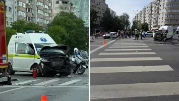Accident cumplit în Ștefan cel Mare, după ce o ambulanță a intrat în plin într-un autoturism