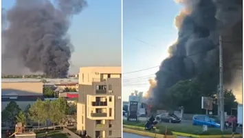 VIDEO Incendiu în Bragadiru. Un depozit de anvelope a fost mistuit de flăcări
