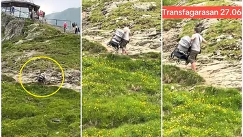 VIDEO Tătic viral după ce și-a cărat bebelușul, cu tot cu căruț, prin hârtoapele de la Transfăgărășan! ”Ăsta ar fi al meu dacă am merge pe munte!”