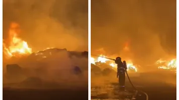 Ro-Alert lângă Bucureşti, incendiu masiv la un depozit de reciclare a maselor plastice VIDEO