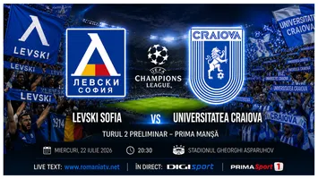 Levski Sofia – Universitatea Craiova 1-0 în Champions League. Calificaresa se decide în Bănie