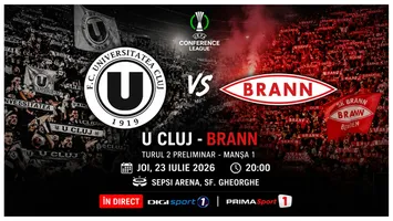 U Cluj – Brann 2-2 în Conference League. „Şepcile roşii” au revenit de la 0-2 în ultimele minute şi speră să dea lovitura la returul din Norvegia