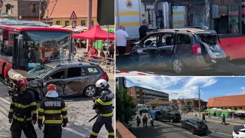 „Nu a pus frână deloc!”: Cum s-a produs accidentul de la Mediaș. Șoferul de autobuz care a spulberat 12 mașini și a trimis oameni la spital era beat criță VIDEO