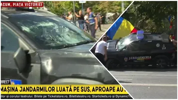 Tensiunile escaladează la protestul din Piața Vicoriei! O autospecială a Jandarmeriei a fost distrusă și aproape răsturnată de protestatari