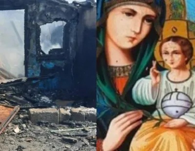 Încă o dovadă că minunile există! O casă din Botoșani a ars în totalitate, însă icoana Sfintei Maria din interior a rămas intactă
