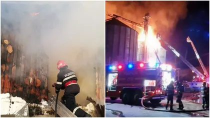 Incendiu masiv la un depozit de furaje dintr-o comună din județul Vaslui! Peste 40 de pompieri acționează pentru stingerea focului