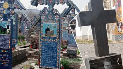 EXCLUSIV Povestea singurului mormânt trist din Cimitirul Vesel. Cui aparţine monumentul din marmură neagră care face notă discordantă cu restul monumentelor vopsite în albastru de Săpânţa