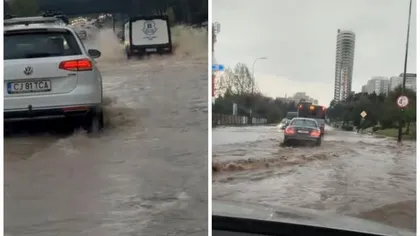 Şuvoaie pe străzile din Cluj, după o ploaie cu gheață de doar câteva minute