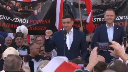 VIDEO George Simion îşi face campanie în Polonia: „Birocrații care nu au fost aleși încearcă să fure democrația din România”