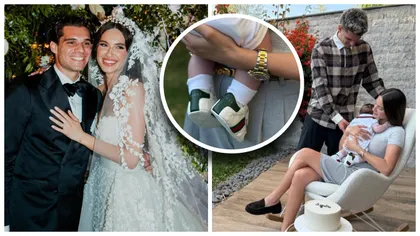 Elena și Ianis Hagi au sărbătorit trei luni alături de fiul lor. Micuțul Giorgios a primit un tort special cu această ocazie