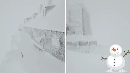 Imagini de poveste din Bucegi: Vârful Omu acoperit de peste un metru de zăpadă