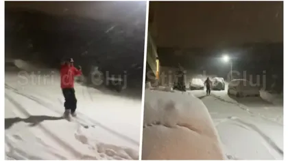 Un clujean și-a pus clăparii și schiurile în picioare și s-a dat cu ele pe stradă