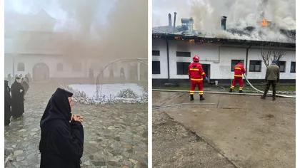 Incendiu puternic la o mănăstire din Gorj în timpul slujbei. Pompierii au intervenit de urgență