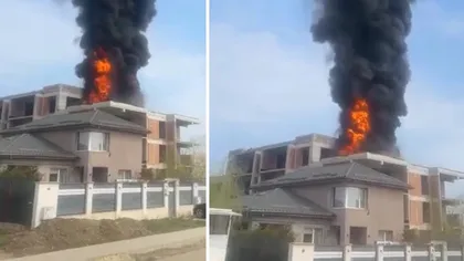 Incendiu în Tunari. Terasa unui bloc în construcții a luat foc