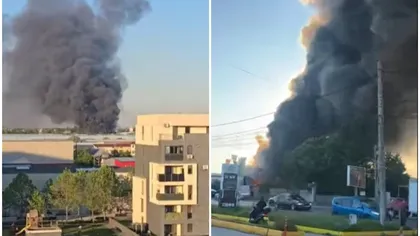 VIDEO Incendiu în Bragadiru. Un depozit de anvelope a fost mistuit de flăcări