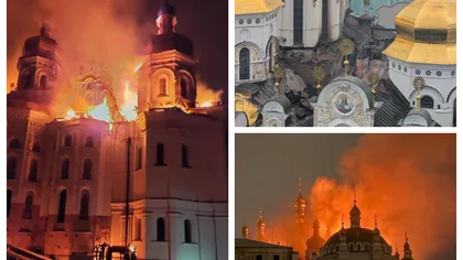 Atac aerian masiv cu rachete şi drone asupra Kievului. Mănăstirea Lavra Pecersk şi un bloc-turn de locuinţe au luat foc