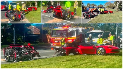 Cum a scăpat cu viață șoferul unui Ferrari de aproape jumătate de milion de euro, după ce mașina s-a rupt în bucăți într-un accident