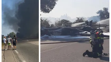 Un avion a aterizat de urgenţă pe o şosea din Franţa şi a luat foc