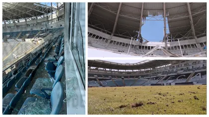 Stadionul Cernomoreț din Odesa, unul dintre cele mai mari din Ucraina, grav avariat după un atac rusesc. Meciul din campionat a fost amânat