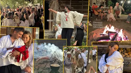 Laura Cosoi a încins o petrecere cu muzică populară și preparate tradiționale după botezul Ninei. Decor rustic și mese în aer liber ca-n Maramureș, invitații au dansat desculți în jurul focului FOTO