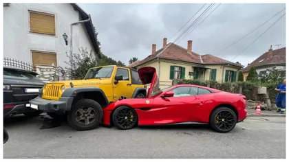 Un șofer beat a intrat cu un Ferrari în patru mașini parcate în Sibiu. A avariat și o țeavă de gaz