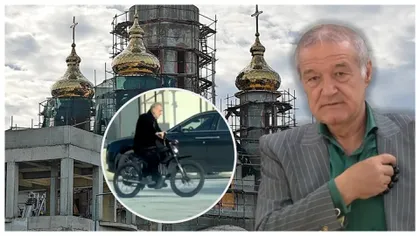Gigi Becali, spectacol total pe două roți! Patronul lui FCSB, surprins plimbându-se cu scuterul în curtea bisericii din Pipera VIDEO