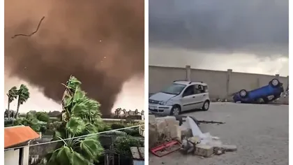 Două tornade au devastat Sicilia. Mașini răsturnate, clădiri avariate VIDEO