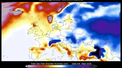 Prognoza de iarnă în România și Europa! Ninsori târzii și zăpadă prelungită până în primăvară