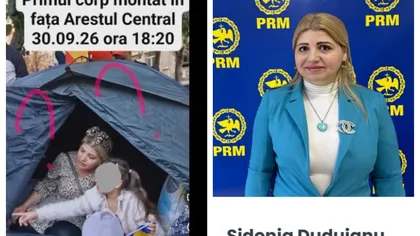 Femeia cu copilul din cortul instalat în fața Arestului Capitalei e membră a clanului Duduianu. Sidonia a candidat din partea PRM