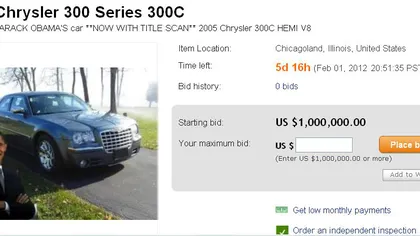 Maşina lui Obama, scoasă la licitaţie pe eBay. Vezi preţul