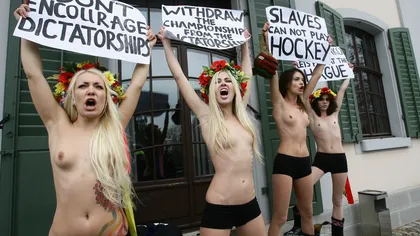 Protest topless împotriva Mondialelor de hochei GALERIE FOTO