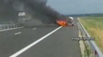 O maşină a luat foc pe autostrada Bucureşti-Ploieşti VIDEO