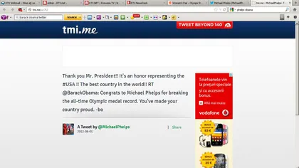 JO 2012: Barack Obama şi Michael Phelps s-au conversat pe Twitter, după ştafeta de 4X200 m